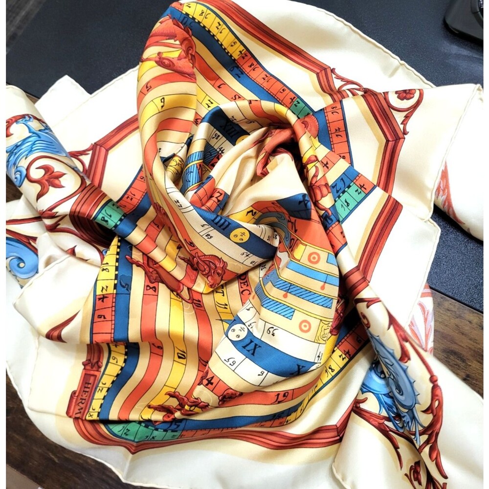 RARE VINTAGE HERMES Silk Scarf "Dies et Hore" Astrologie Classic Care' 90 Mint - Picture 15 of 16